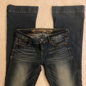 New Express Stella Low Rise Flare Jeans, size 27 / 4 short